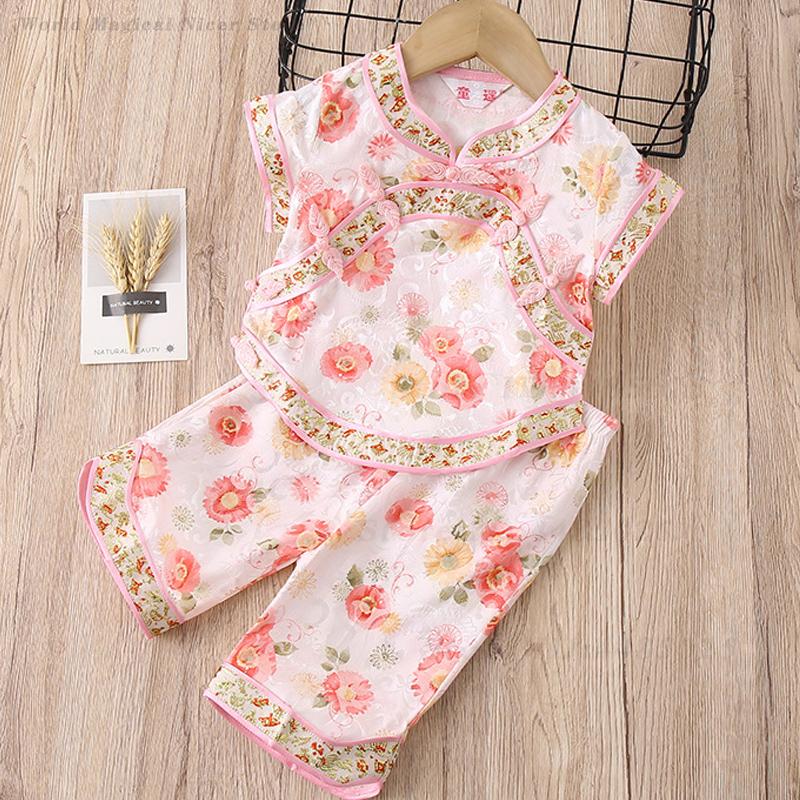 女の赤ちゃん唐スーツ夏プリント伝統服子供中国風甘いチャイナド - Summer Clothing Baby Girl のレビューと価格