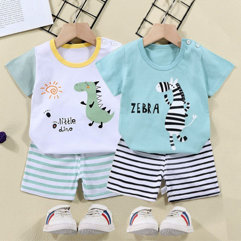 綿 Tシャツ + ショーツ 2 ピーストラックスーツセット子 - Summer Clothing Wholesale のレビューと価格