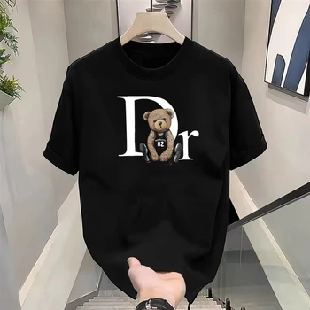高級ブランドかわいいクマプリント Tシャツ男性女性高品質純綿 - Summer Clothing Wraps のレビューと価格