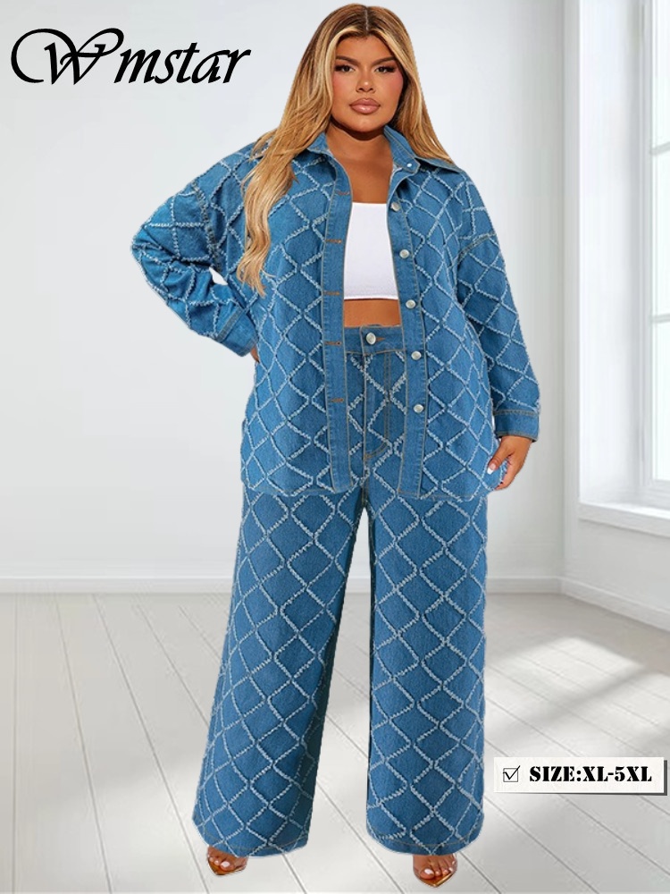 Wmstar プラスサイズデニムツーピースセット女性秋服プリ - Summer Clothing Stores のレビューと価格