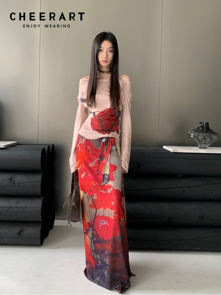 Cheerart ヴィンテージレッドメッシュロングスカート女 - Summer Clothing Wraps のレビューと価格