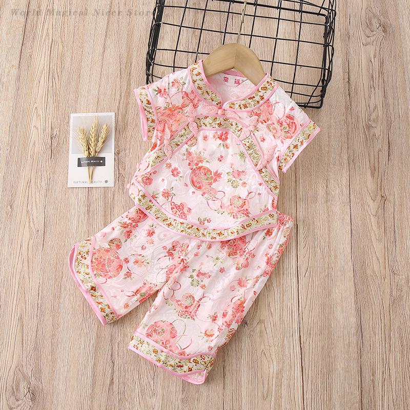 女の赤ちゃん唐スーツ夏プリント伝統服子供中国風甘いチャイナド - Summer Clothing Baby Girl のレビューと価格