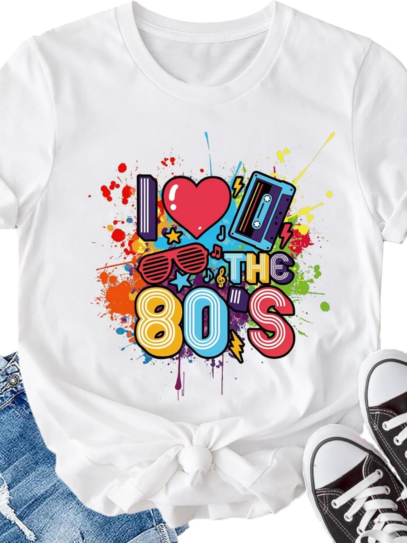 プラスサイズの女性用半袖Tシャツ I Love The 80 - Summer Clothing Must Haves のレビューと価格