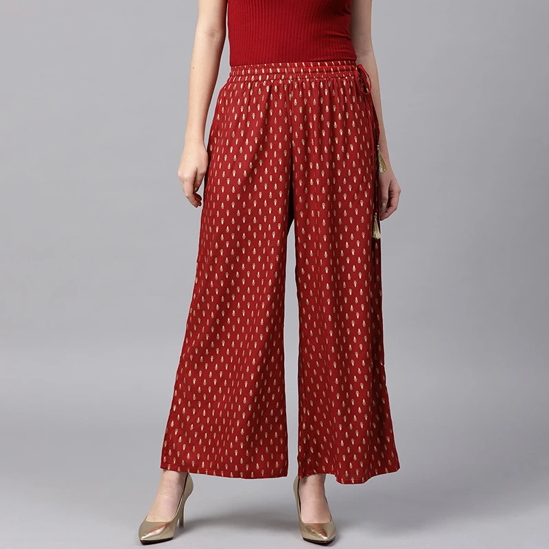 女性用ワイドレッグパンツ,コットンパンツ,ブロンズ,エスニッ - Summer Clothing Pakistan のレビューと価格