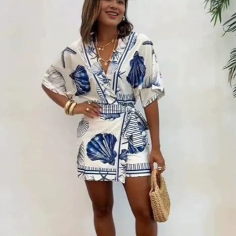 ファッションプリント半袖女性の V ネックスリムフィットジャ - Summer Zara のレビューと価格