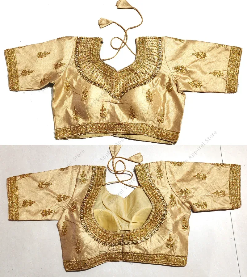 女性のための伝統的なインドの服サリトップス、金糸の刺繍ブラウ - Summer Clothing Pakistan のレビューと価格