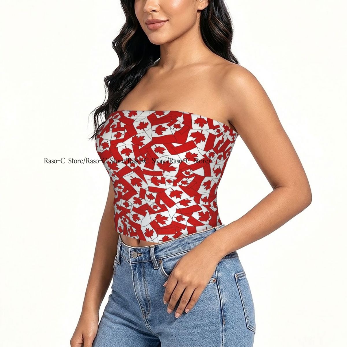 女性用ブロッククロップスリムチューブトップ、カナダ国旗柄スト - Summer Clothing Women Canada のレビューと価格
