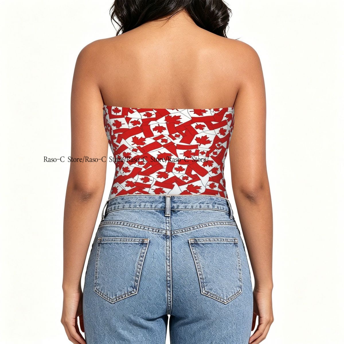 女性用ブロッククロップスリムチューブトップ、カナダ国旗柄スト - Summer Clothing Women Canada のレビューと価格